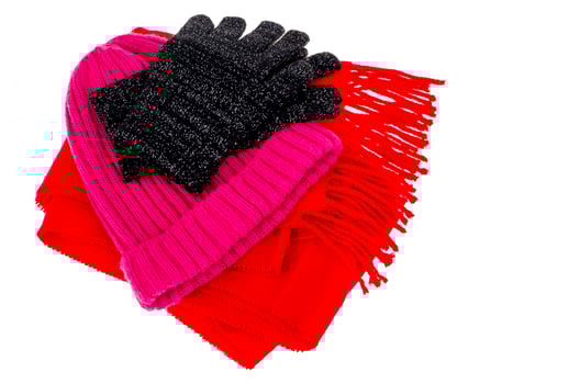 Warm clothing accessories in cold season. Studio Photo
