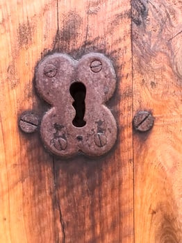 Antique vintage door with metal handle. photo. photo