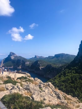 Landscape views of Cape Formentor, tourists. Photo