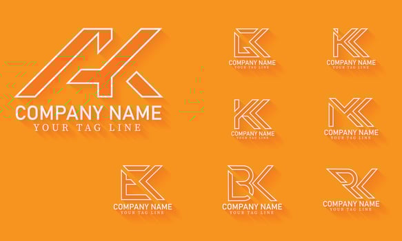 ak, bk, ck, ek, gk, kk, mk, rk letter outline logo design vector