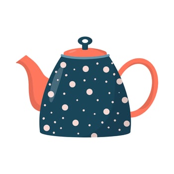Cute ceramic colored teapot. Kitchen crockery item isolated on white background. Hand drawn flat vector illustration.