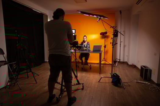 Filmmaker recording podcast photo