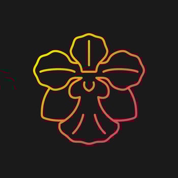Vanda Miss Joaquim gradient vector icon for dark theme. Singaporean national flower. Plant hybrid. Singapore orchid. Thin line color symbol. Modern style pictogram. Vector isolated outline drawing