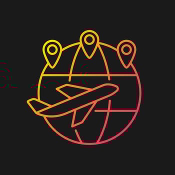 Excellent connectivity gradient vector icon for dark theme. Changi airport. Flights to international destinations. Thin line color symbol. Modern style pictogram. Vector isolated outline drawing