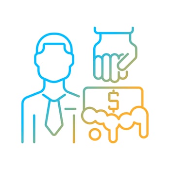 Anti-money laundering auditor gradient linear vector icon. Independent examiner.Tracking cash specialist. Thin line color symbol. Modern style pictogram. Vector isolated outline drawing