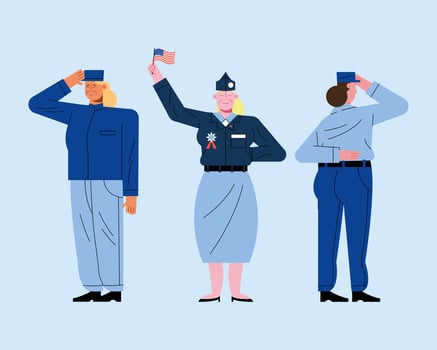 three female veterans characters vector