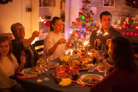 Big happy family singing at christmas celebration photo