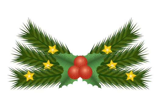 happy merry christmas leafs and seeds vector