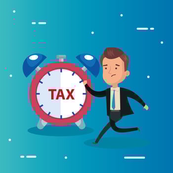tax day poster with businessman and alarm clock vector