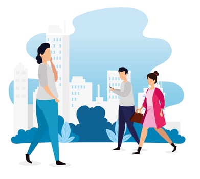 group of young people in cityscape vector