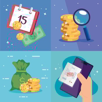 set scenes of tax day and icons vector