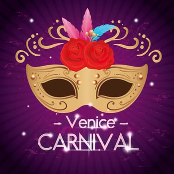 venice carnival and mask with flowers roses vector