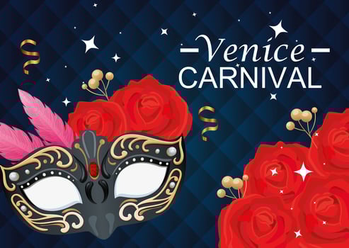 venice carnival and mask with flowers roses vector