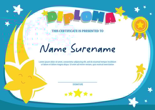 School diploma template certificate for kids with stars award appreciation vector