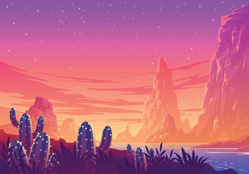 Twilight Canyon Landscape Illustration vector