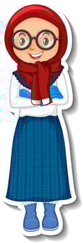 Cute muslim girl in winter outfit cartoon character vector