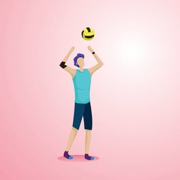 illustration vector graphic of a man doing a head pass in volleyball, suitable for a practical tool in a book that describes learning volleyball, or also as an additional element to beautify design