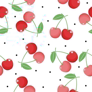 Cute cherry seamless pattern design for wrapping paper, vector textile fabric print vector illustration.