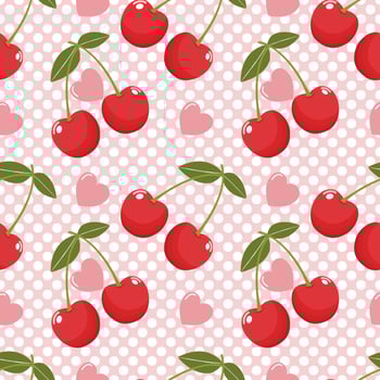 Cute cherry seamless pattern design for wrapping paper, vector textile fabric print vector illustration.