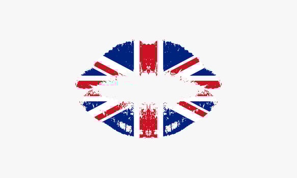 lips kiss with flag english vector illustration.