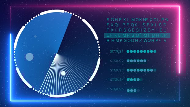 Radar working with text code and status bar background with neon border photo