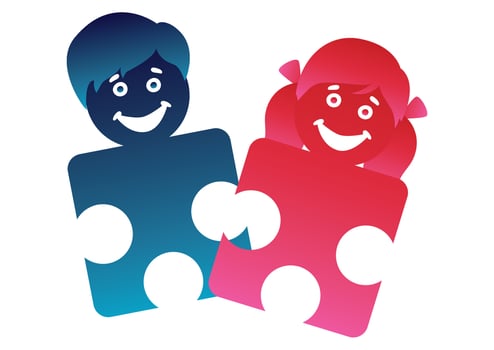 Kids logo. Jigsaw puzzle pieces for kids isolated on white background vector