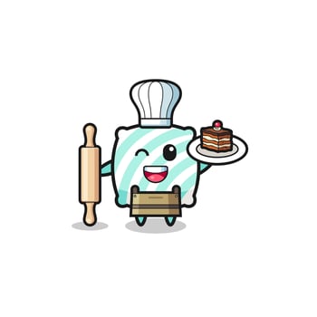 pillow as pastry chef mascot hold rolling pin vector