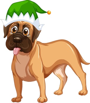 Boxer dog wearing Christmas hat vector