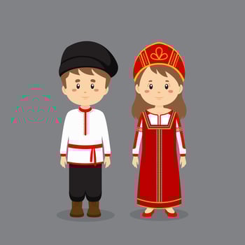 Couple Character Wearing Russian National Dress vector
