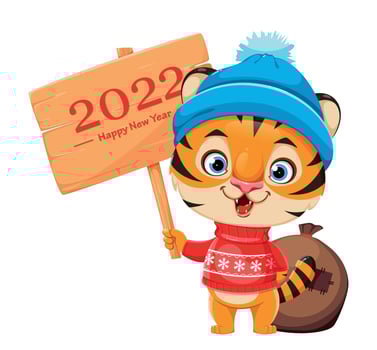 Merry Christmas. Cute cartoon character tiger vector