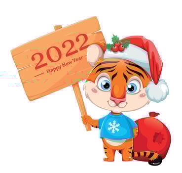 Merry Christmas. Cute cartoon character tiger vector