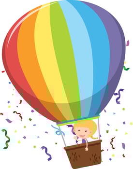 Little girl in rainbow hot air balloon vector