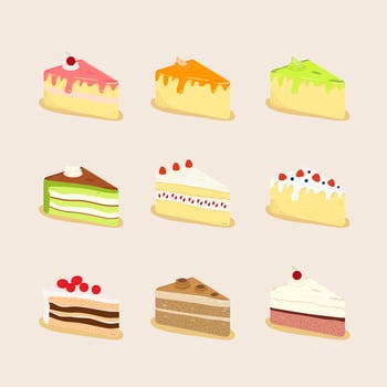 vector illustration Set of cake 3D, flat icon. Colorful sweet cakes.