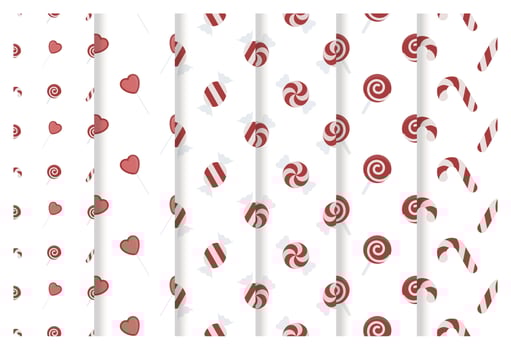 Collection Red and White Christmas Candies Seamless Pattern vector