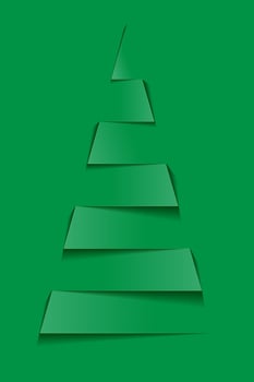 Paper christmas tree. Vector new year card in paper cut style, green background