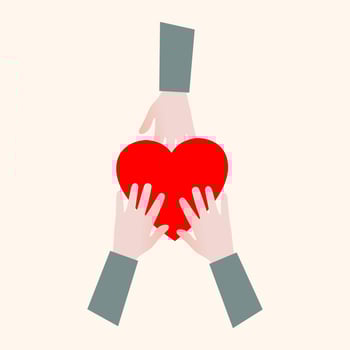 Charity symbol. Concept of charity and donation. Give and share your love with people. Hands holding a heart. Giving heart for donation, health, voluntary, nonprofit organization vector