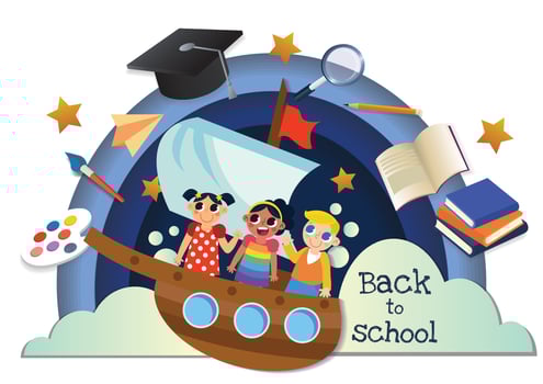 cute kids character and cut stuff banner design vector
