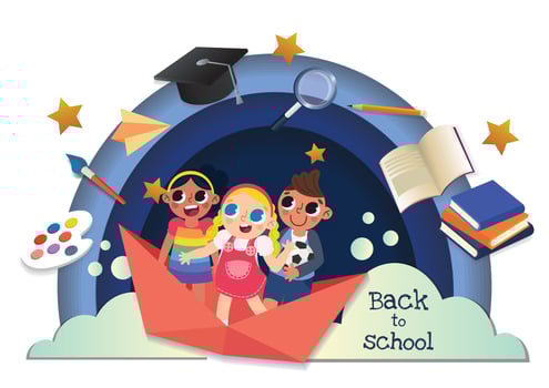 cute kids character and stationery back to school background vector