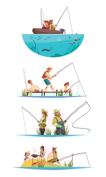 Fishing Cartoon Compositions vector