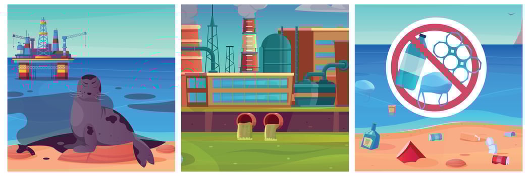 Ocean Problem Flat Illustrations vector