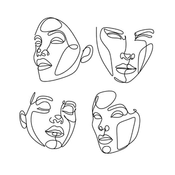 Feminine Face Line Art Vector.  Minimalist Line Drawing Woman Face.  Beauty Fashion Logo vector