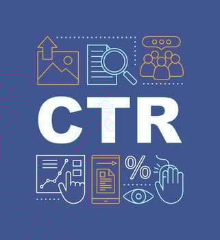 CTR word concepts banner. Click-through rate. Website traffic. Presentation. Isolated lettering typography idea with linear icons. Conversion rate. SMM metrics and tools. Vector outline illustration