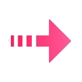 Pink arrow with dotted line flat design long shadow color icon. Rightward direction. Arrowhead pointing to right. Navigation pointer, indicator sign. Indicating symbol. Vector silhouette illustration
