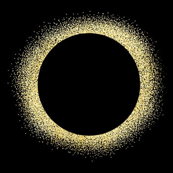 Golden sparkling circle frame. Glitter effect texture. Shiny template for cards, invitations, banner, ad, backdrop. vector