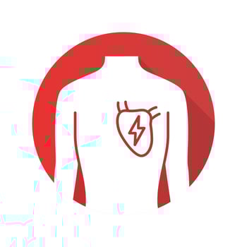 Ill heart flat design long shadow glyph icon. Sore human organ. People disease. Unhealthy cardiovascular system. Sick internal body part. Physical health. Vector silhouette illustration