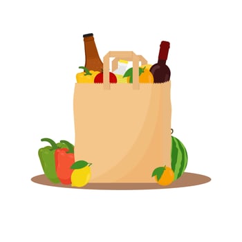 Shopping bag with groceries. Eco bag. Flat vector illustration