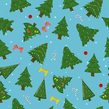 Christmas tree with tree ball and tree toy seamless pattern. Flat vector illustration
