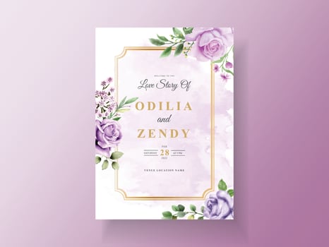 Beautiful purple flower wedding invitation card vector