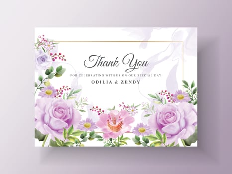 Beautiful purple flowers wedding invitation template vector