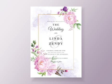 Vintage wedding invitation purple flower vector